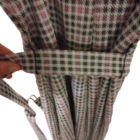 Preppy Sleeveless Polly Street Style Pink-Gray-White Gingham Belted Clueless  XL - Picture 6 of 8